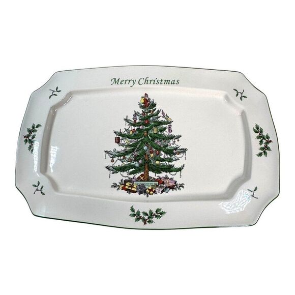 Spode Christmas Tree Platter 15 Sentiment Rectangular Porcelain NEW Serving Tray